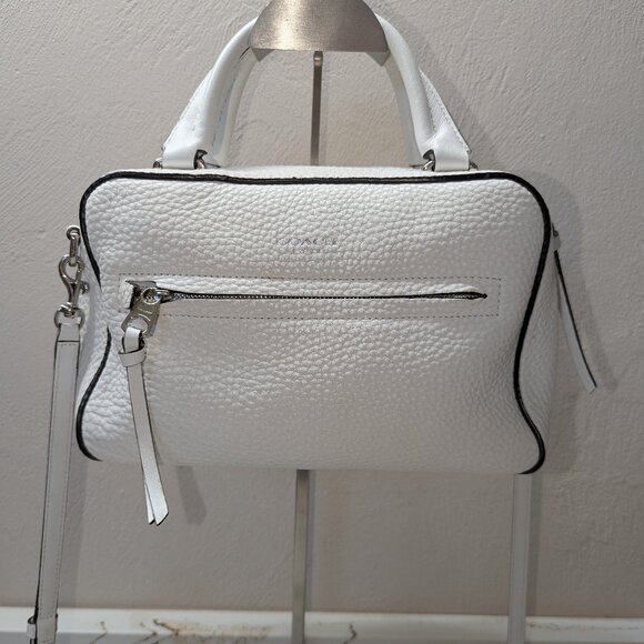 Coach white pebbled leather satchel with crossbody strap. EUC! - Picture 1 of 9